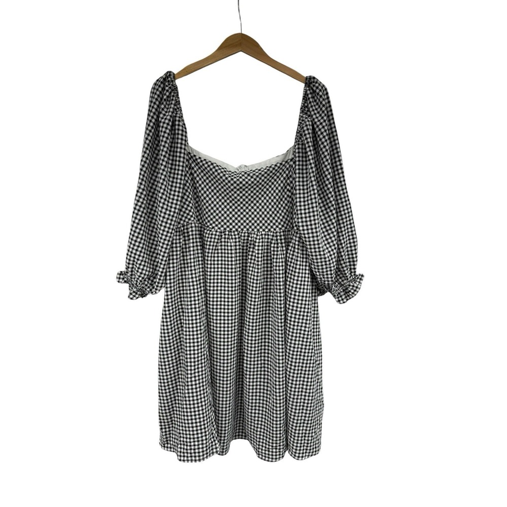 Sweet Lemon Boutique Gingham Milkmaid Style Puff Sleeve Short Dress Womens 2XL